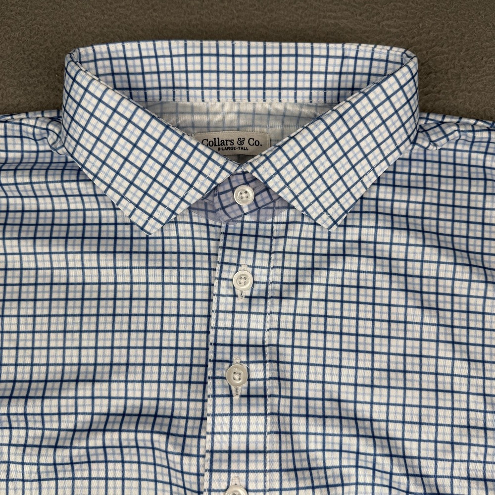 Collars & Co. Dress Collar Polo Shirt Mens XLT Blue Check 4-Way Stretch